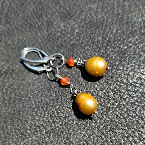 Gold Baroque Pearl and Sterling Silver Earrings - Picture 2 of 4